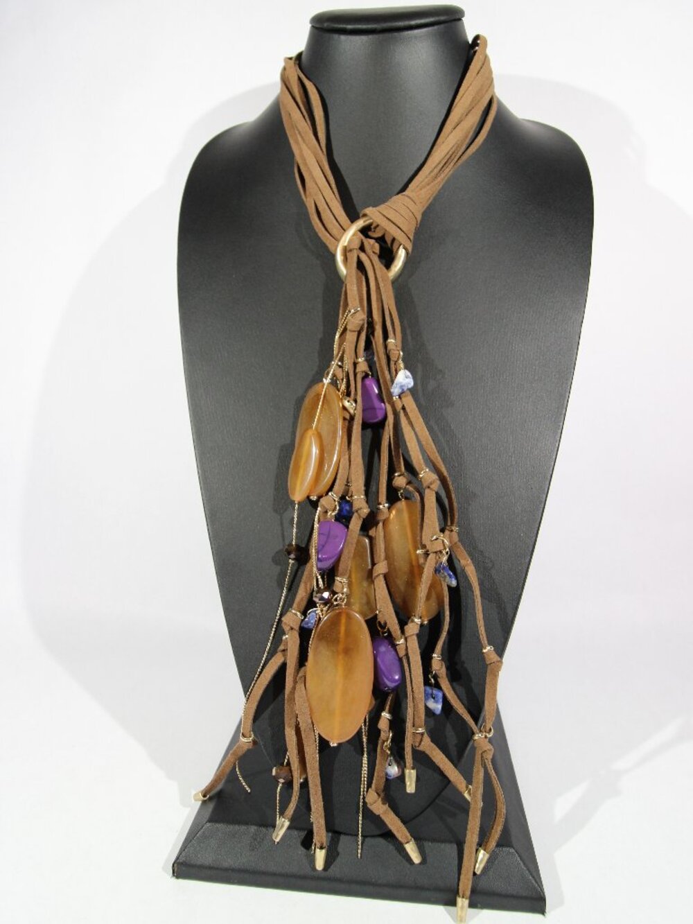 Chico's Gold-Tone and Brown Suede Statement Necklace